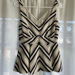 Maeve Structured Striped Peplum Top with Bow Detail